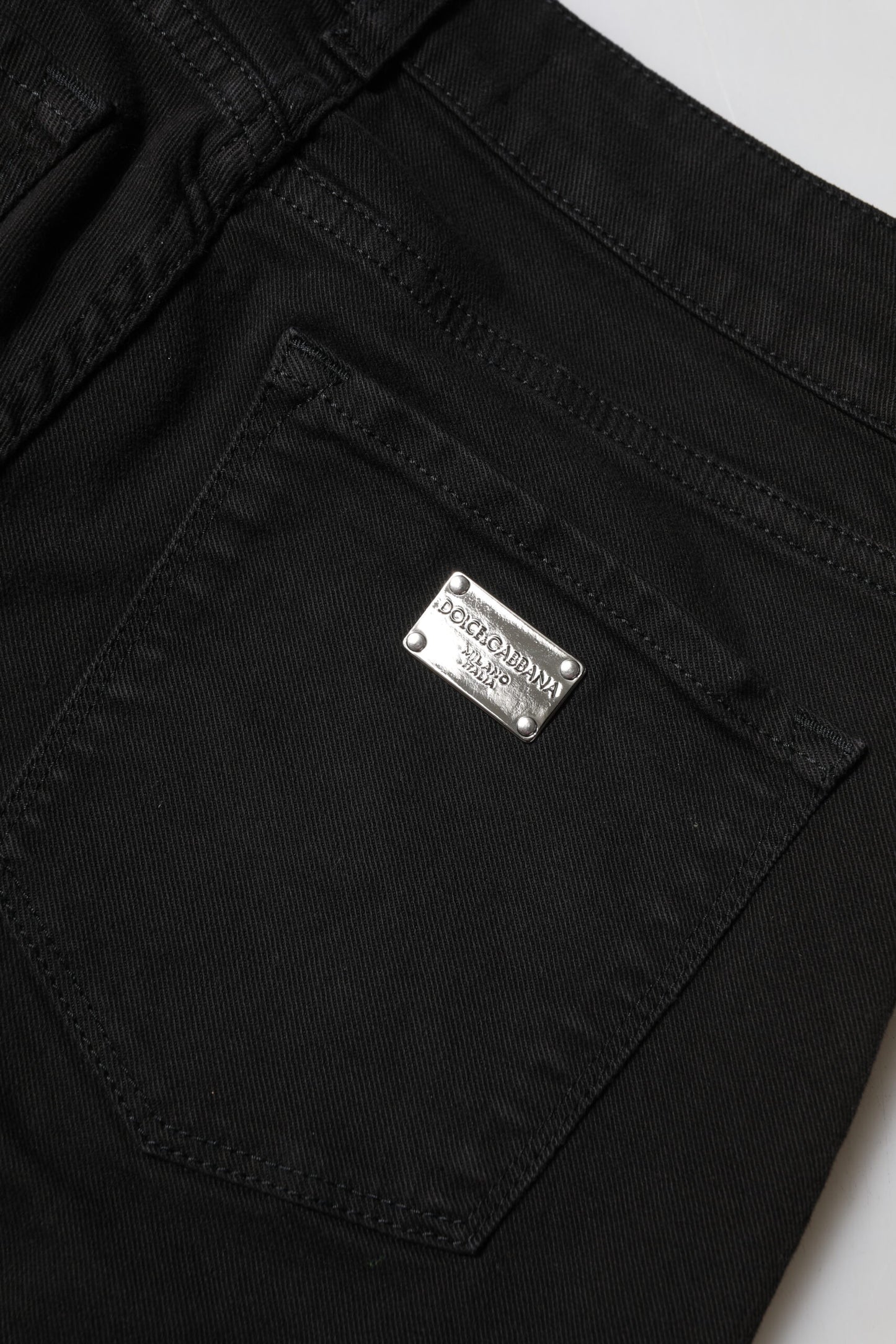 Dolce &amp; Gabbana Black Cotton Logo Skinny Mid Waist Denim Jeans 