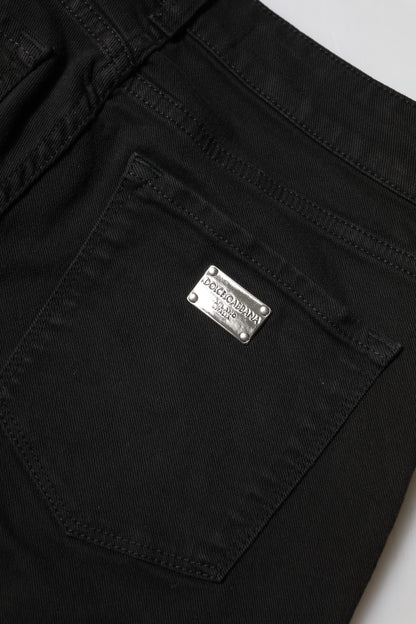 Dolce &amp; Gabbana Black Cotton Logo Skinny Mid Waist Denim Jeans 