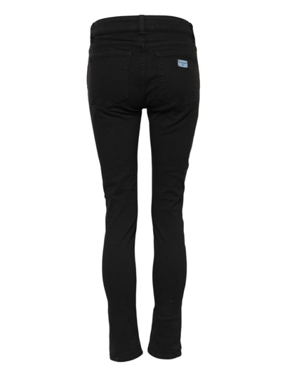 Dolce &amp; Gabbana Black Cotton Logo Skinny Mid Waist Denim Jeans 