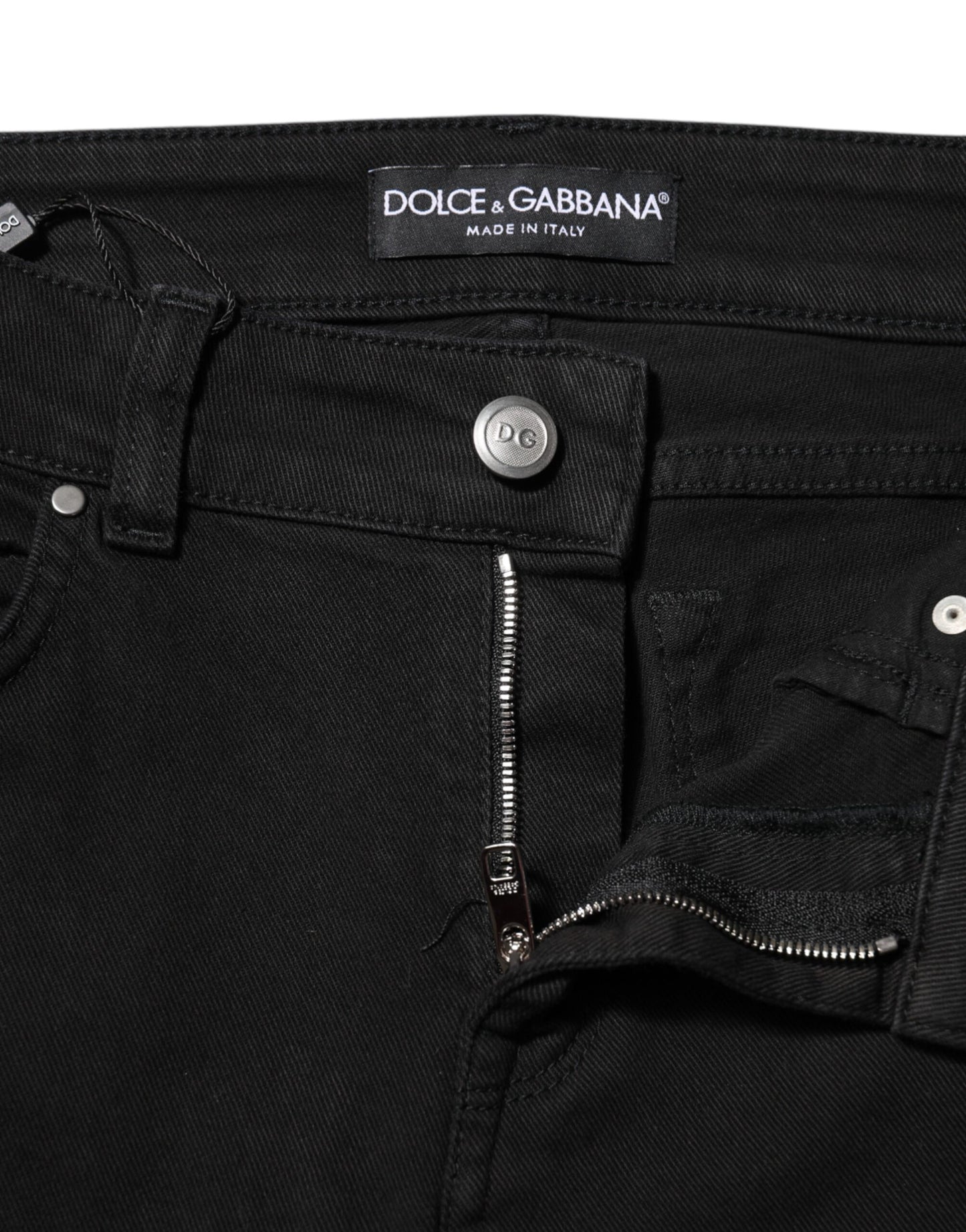 Dolce &amp; Gabbana Black Cotton Logo Skinny Mid Waist Denim Jeans 