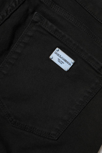 Dolce &amp; Gabbana Black Cotton Logo Skinny Mid Waist Denim Jeans 