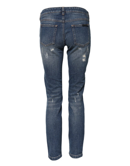 Dolce &amp; Gabbana Blue Play Card Embroidery Skinny Denim Jeans 