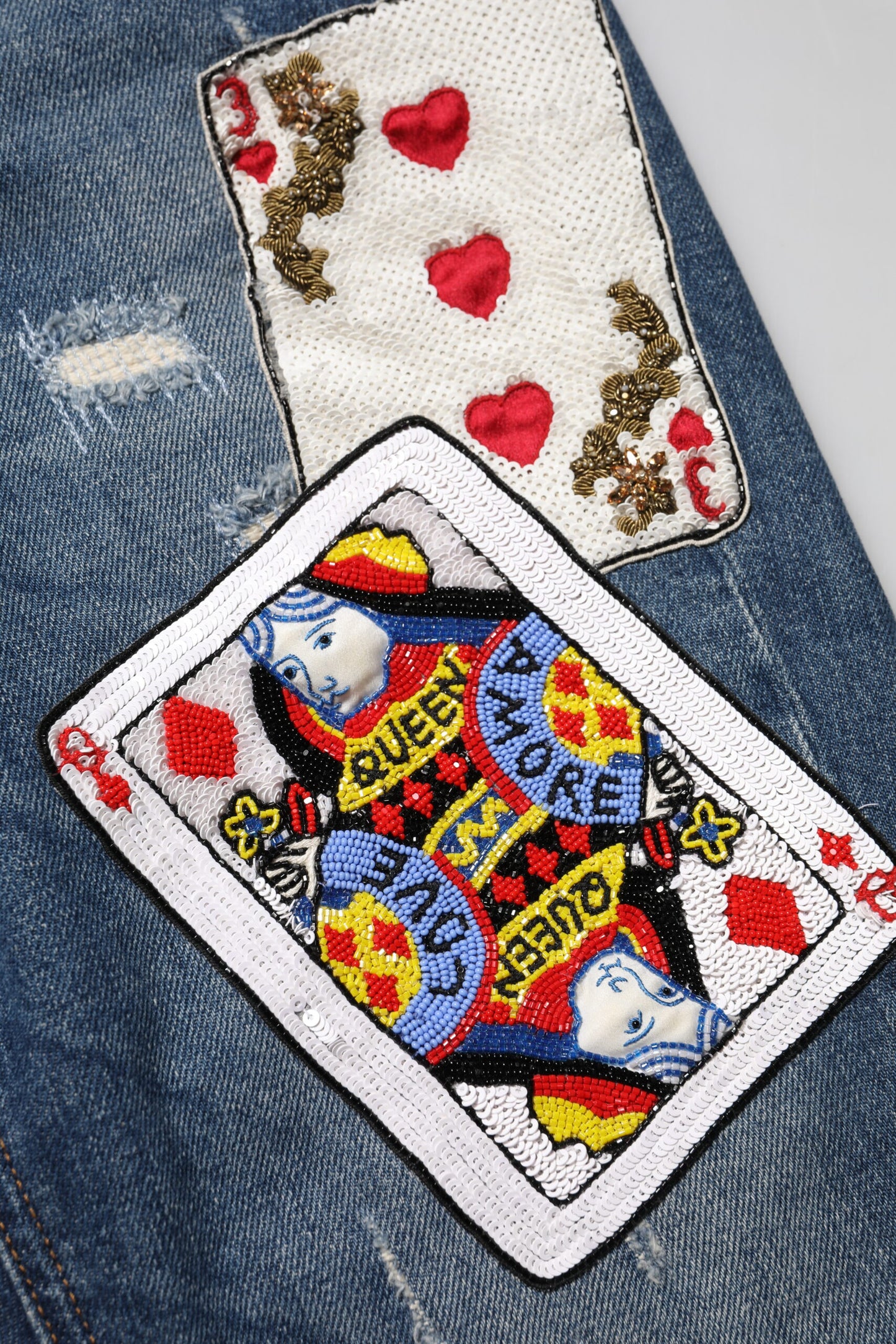Dolce &amp; Gabbana Blue Play Card Embroidery Skinny Denim Jeans 