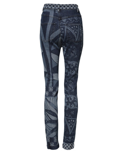 Dolce &amp; Gabbana Blue Graphic Print Cotton Skinny Denim Jeans 