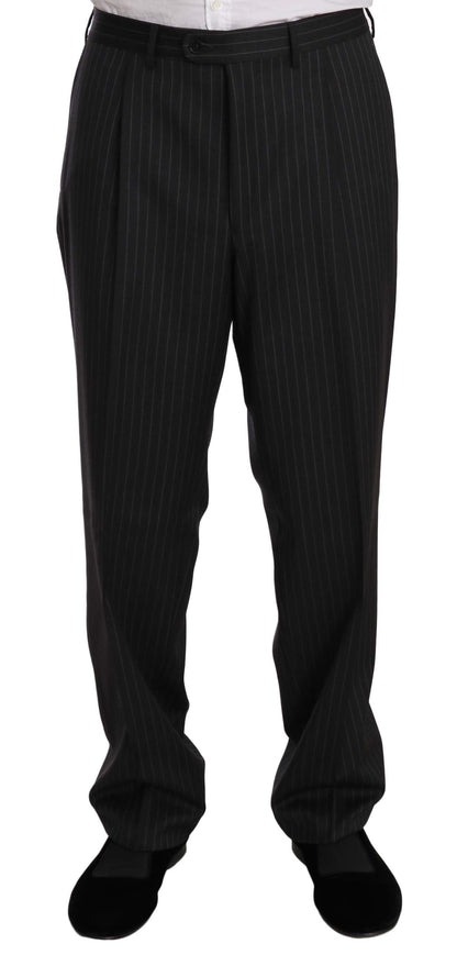 Z ZEGNA Elegante traje de lana a rayas negro