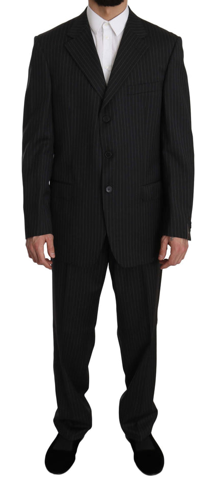 Z ZEGNA Elegante traje de lana a rayas negro