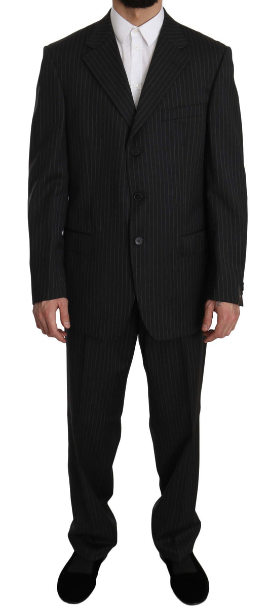 Z ZEGNA Elegante traje de lana a rayas negro