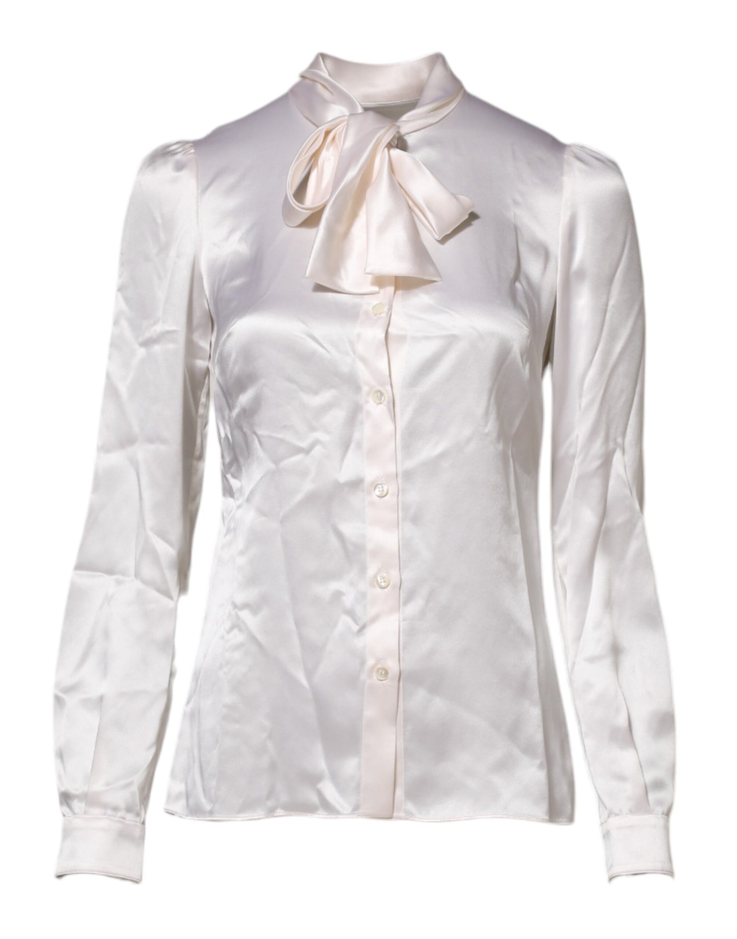 Dolce &amp; Gabbana White Ascot Collar Long Sleeve Blouse Top