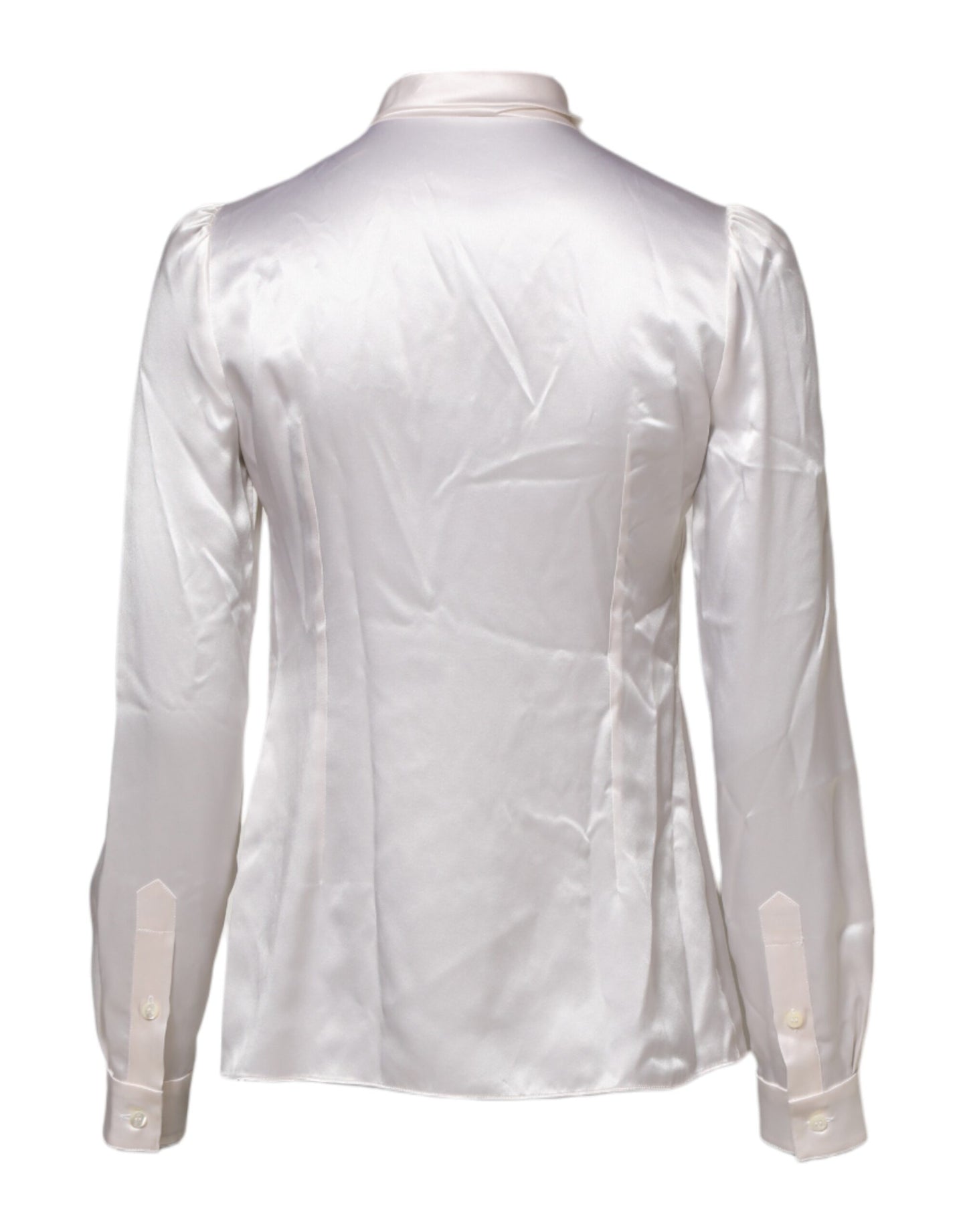 Dolce &amp; Gabbana White Ascot Collar Long Sleeve Blouse Top