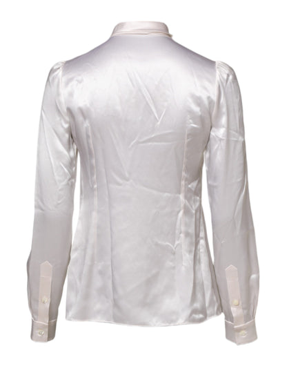 Dolce &amp; Gabbana White Ascot Collar Long Sleeve Blouse Top
