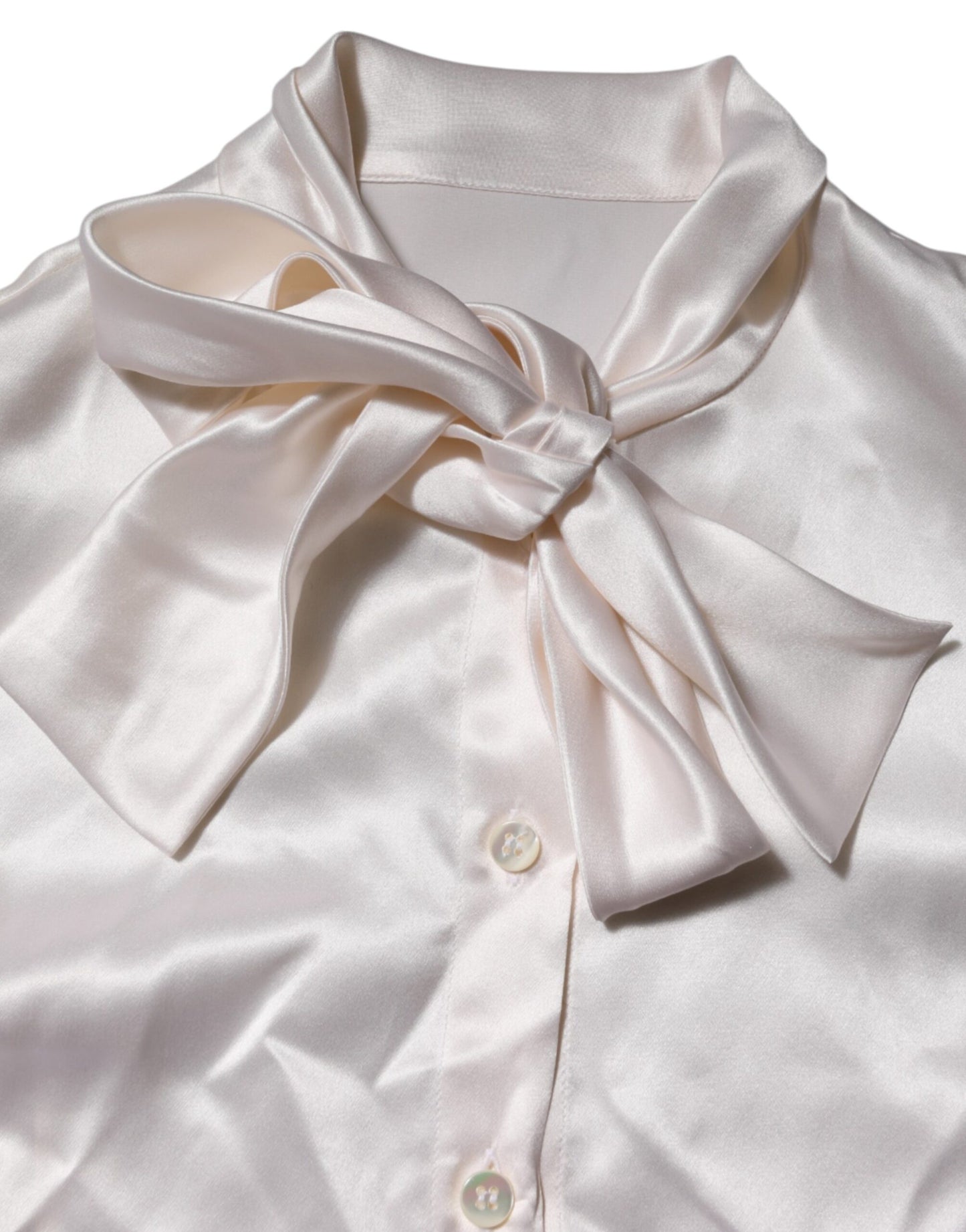 Dolce &amp; Gabbana White Ascot Collar Long Sleeve Blouse Top