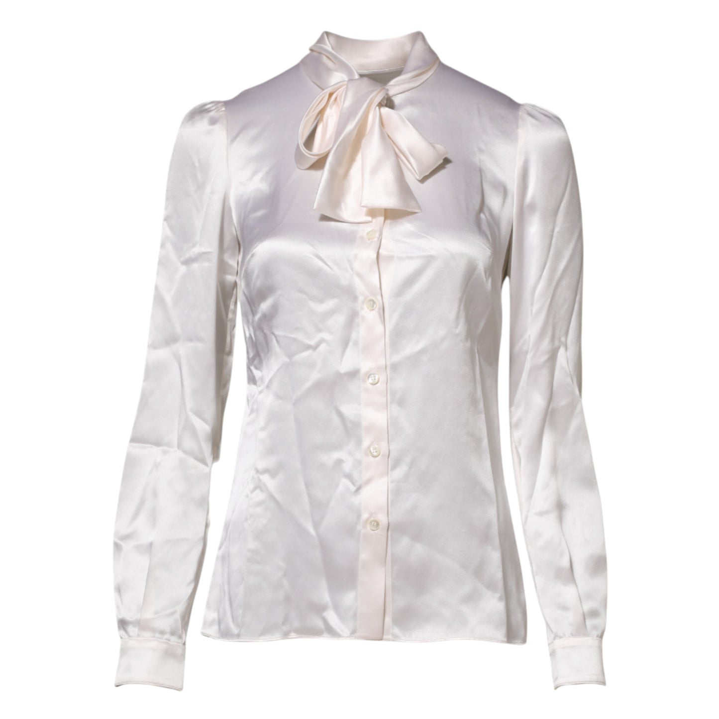 Dolce &amp; Gabbana White Ascot Collar Long Sleeve Blouse Top