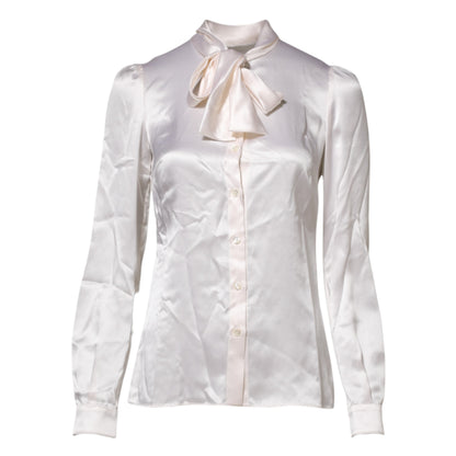 Dolce &amp; Gabbana White Ascot Collar Long Sleeve Blouse Top