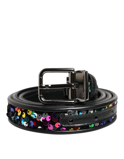 Dolce &amp; Gabbana Black Sequin Embellished Metal Buckle Belt