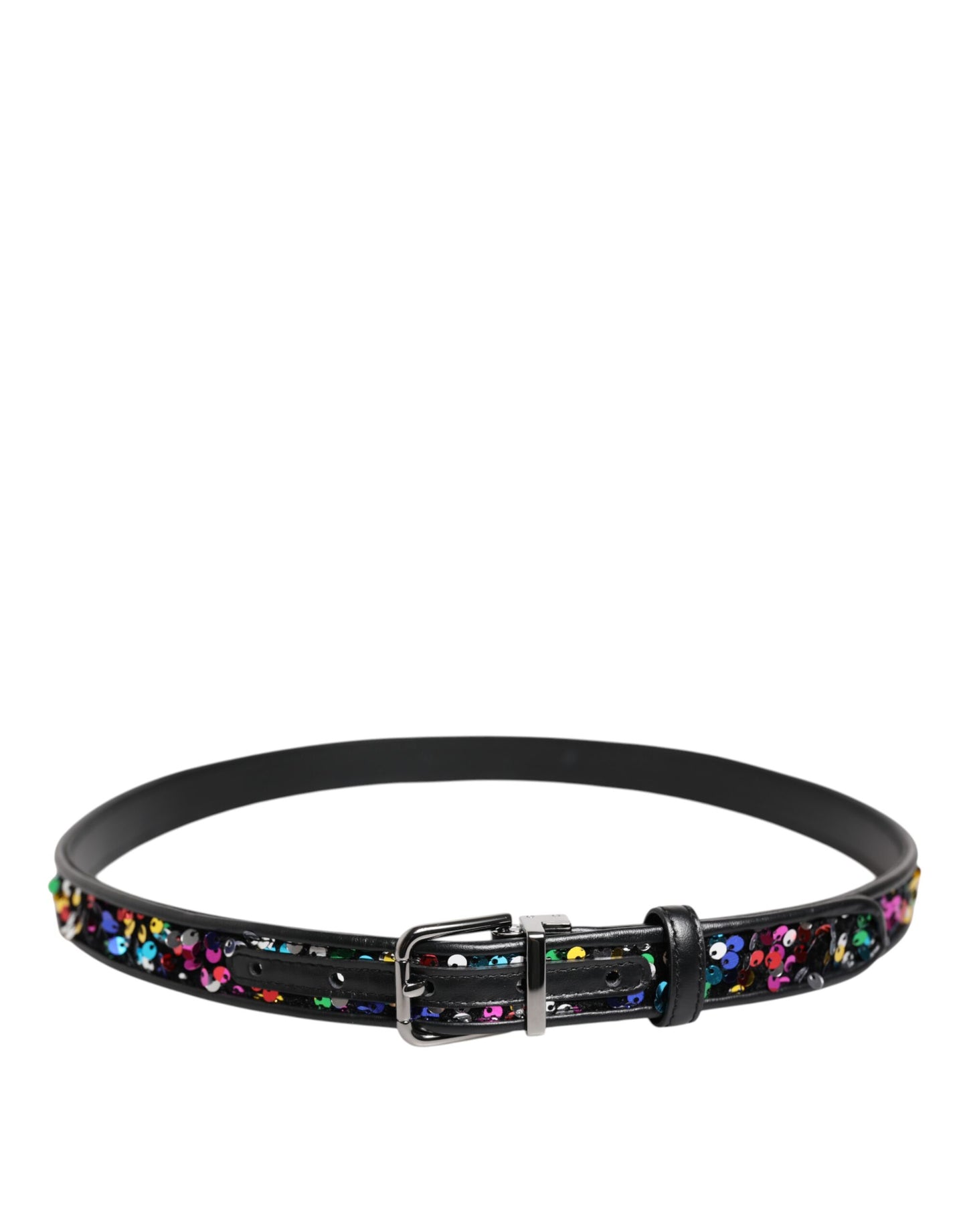 Dolce &amp; Gabbana Black Sequin Embellished Metal Buckle Belt