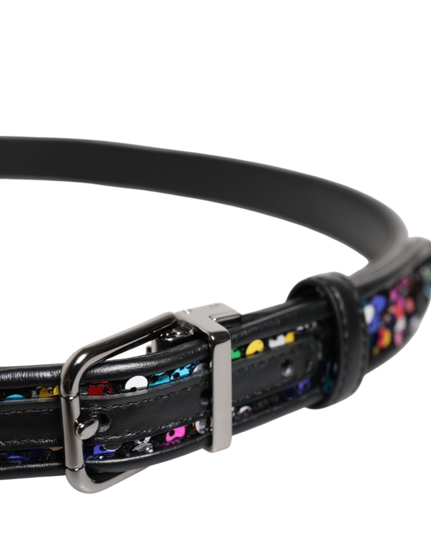 Dolce &amp; Gabbana Black Sequin Embellished Metal Buckle Belt