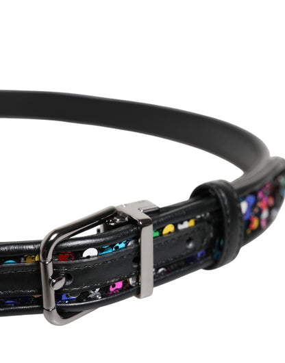 Dolce &amp; Gabbana Black Sequin Embellished Metal Buckle Belt