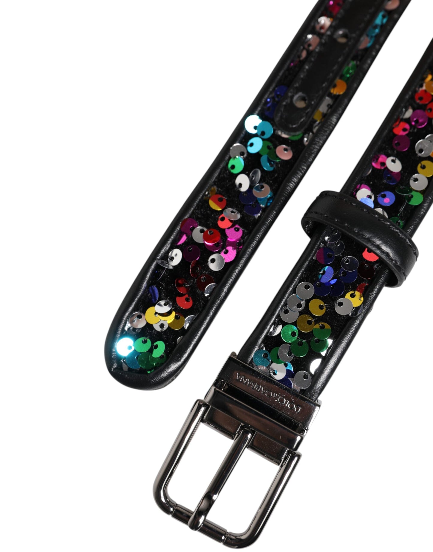 Dolce &amp; Gabbana Black Sequin Embellished Metal Buckle Belt
