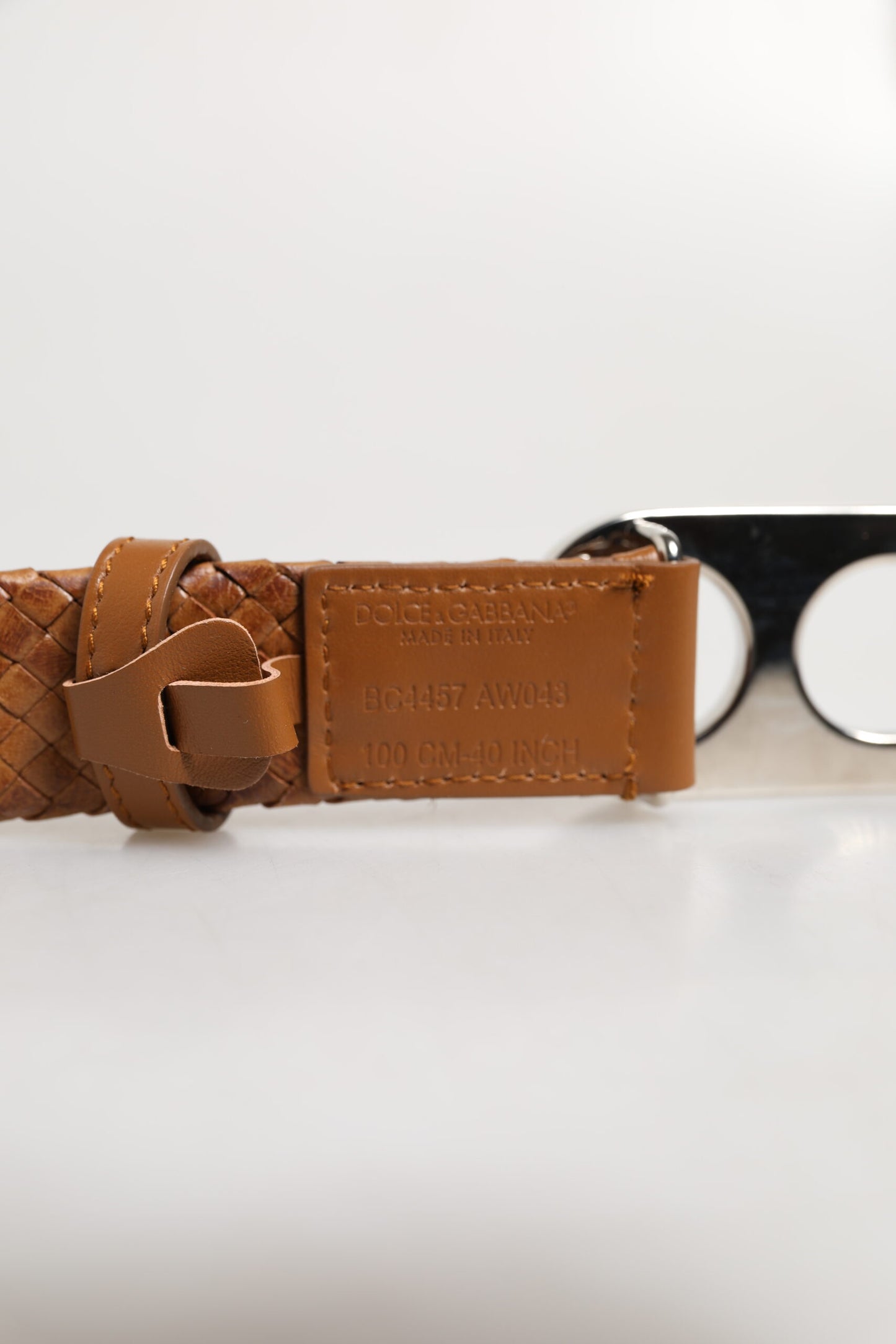 Dolce &amp; Gabbana Brown Braided Metal DG Logo Buckle Belt