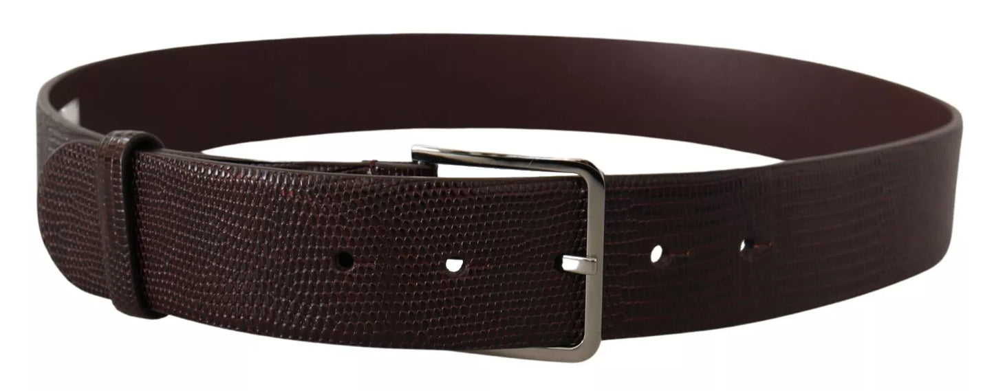 Dolce &amp; Gabbana Dark Brown Calf Leather Silver Logo Metal Buckle Belt