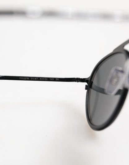 Dolce & Gabbana Matte Black DG2276 Metal Rim Round Shades Sunglasses