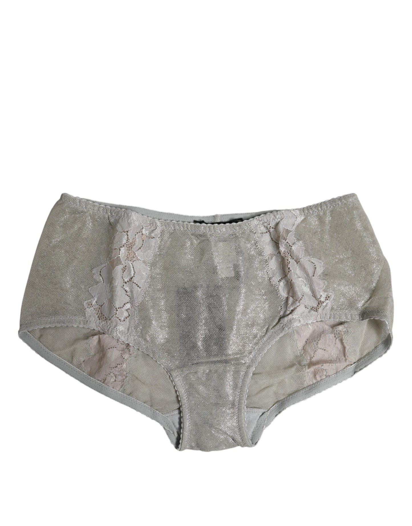 Dolce &amp; Gabbana Gray Cotton Floral Lace High Waist Panty Underwear
