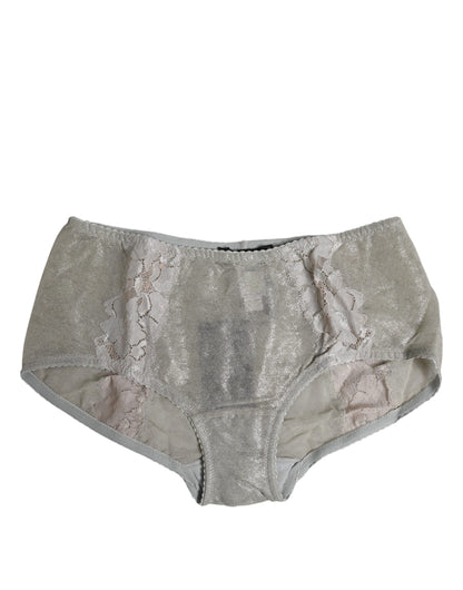 Dolce &amp; Gabbana Gray Cotton Floral Lace High Waist Panty Underwear