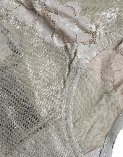 Dolce &amp; Gabbana Gray Cotton Floral Lace High Waist Panty Underwear