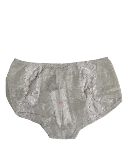 Dolce &amp; Gabbana Gray Cotton Floral Lace High Waist Panty Underwear
