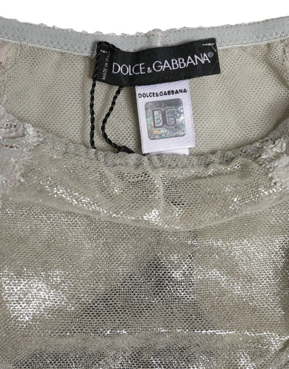 Dolce &amp; Gabbana Gray Cotton Floral Lace High Waist Panty Underwear
