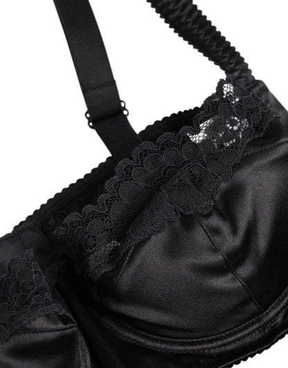Dolce &amp; Gabbana Black Silk Underwired Balconette Bra Underwear