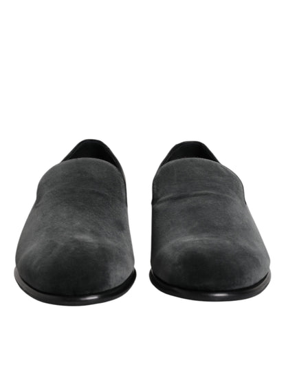 Dolce &amp; Gabbana Black Velvet Slip On Loafers Formal Shoes