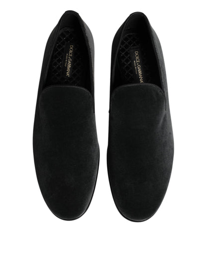 Dolce &amp; Gabbana Black Velvet Slip On Loafers Formal Shoes