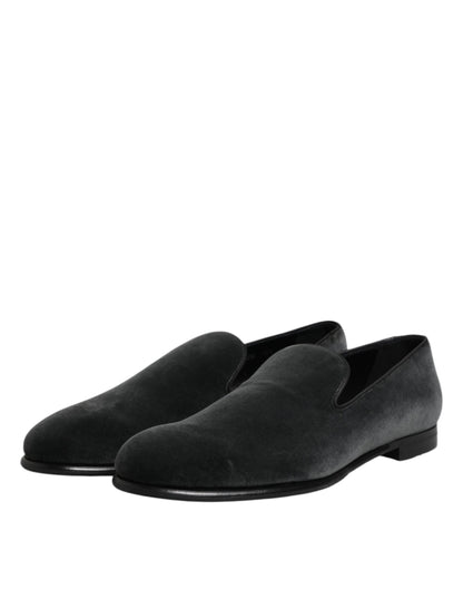 Dolce &amp; Gabbana Black Velvet Slip On Loafers Formal Shoes