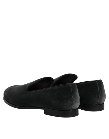 Dolce &amp; Gabbana Black Velvet Slip On Loafers Formal Shoes
