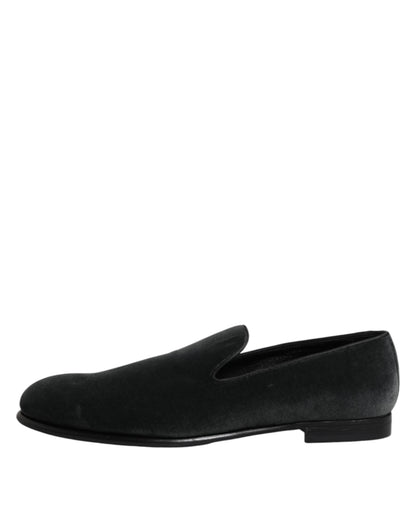 Dolce &amp; Gabbana Black Velvet Slip On Loafers Formal Shoes