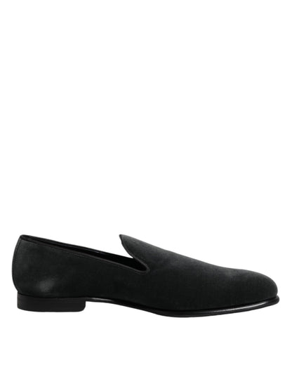 Dolce &amp; Gabbana Black Velvet Slip On Loafers Formal Shoes
