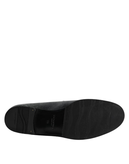 Dolce &amp; Gabbana Black Velvet Slip On Loafers Formal Shoes