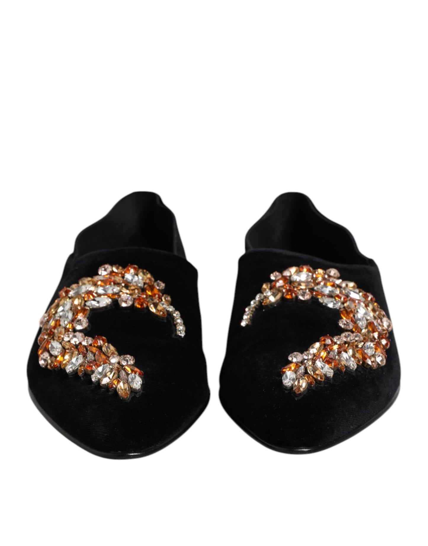 Dolce &amp; Gabbana Black Velvet Embellished Loafer Slip On Shoes