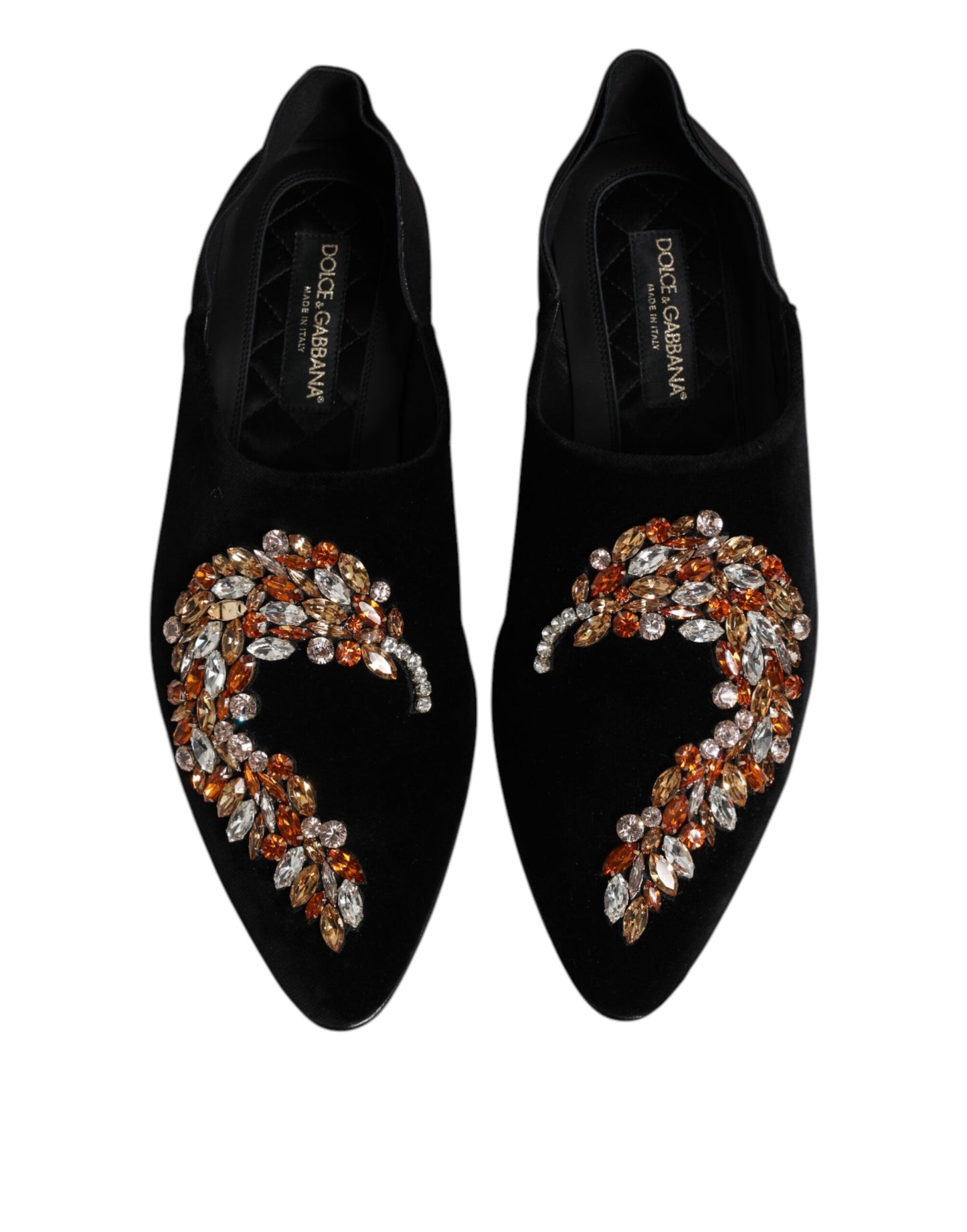 Dolce &amp; Gabbana Black Velvet Embellished Loafer Slip On Shoes
