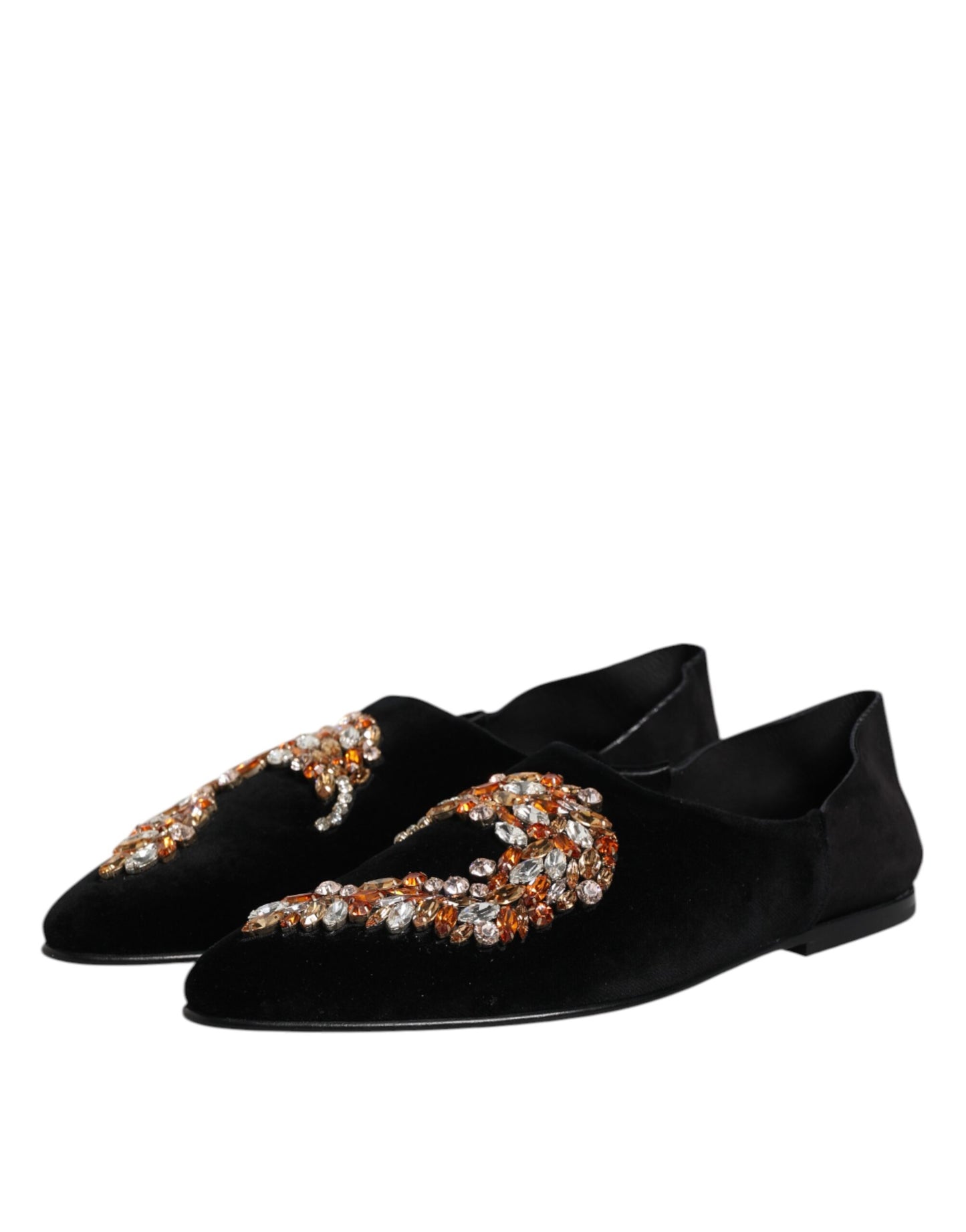 Dolce &amp; Gabbana Black Velvet Embellished Loafer Slip On Shoes
