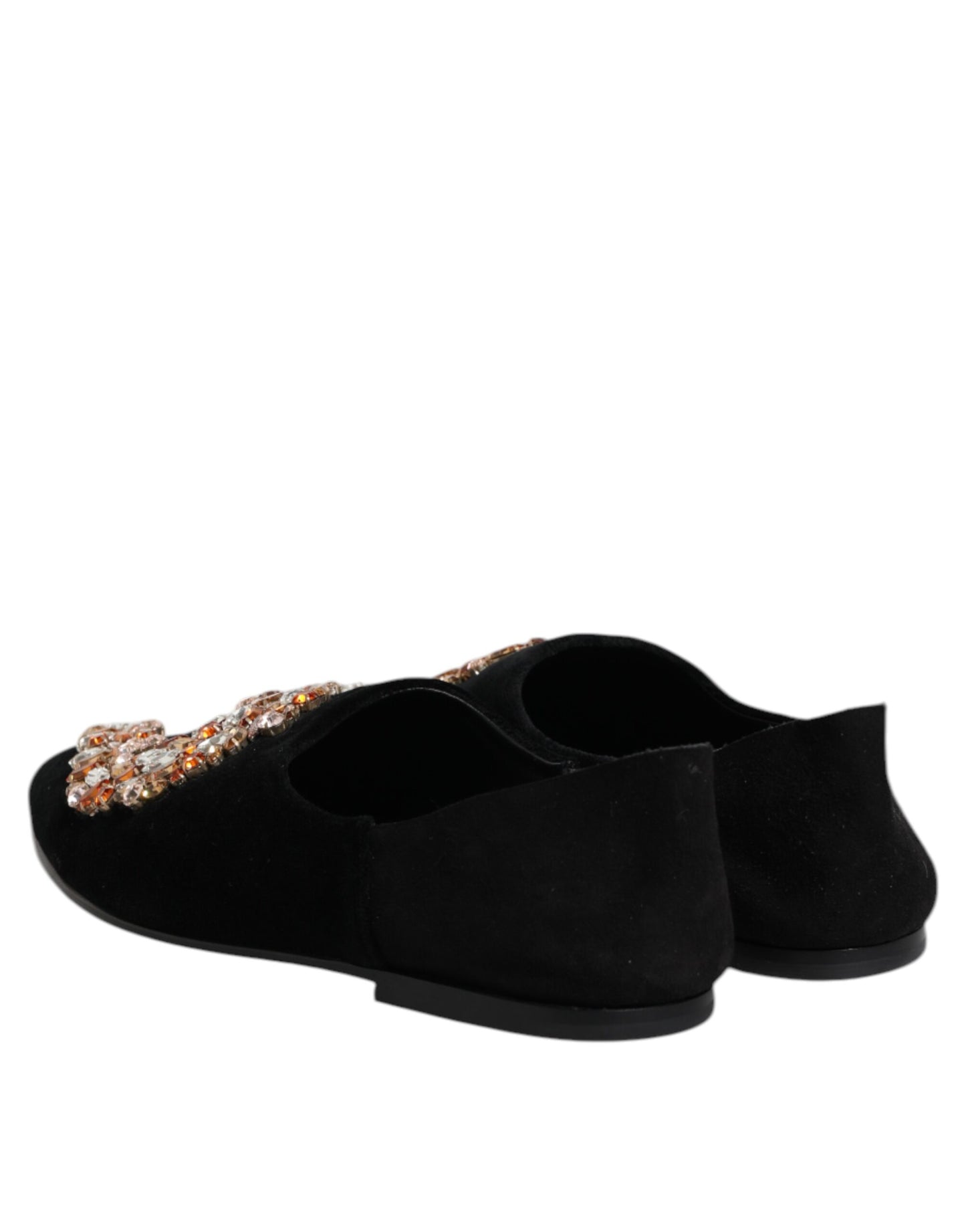 Dolce &amp; Gabbana Black Velvet Embellished Loafer Slip On Shoes