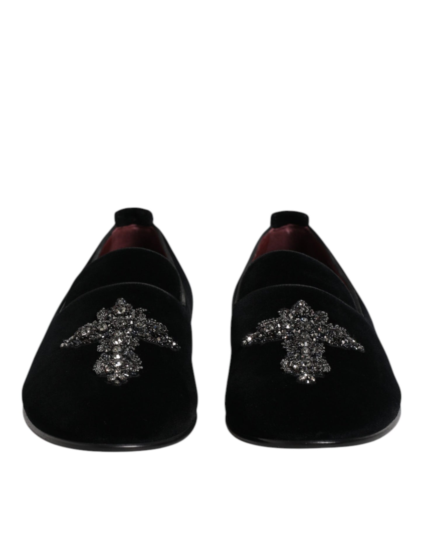 Dolce &amp; Gabbana Black Velvet Embellished Loafer Slip On Shoes