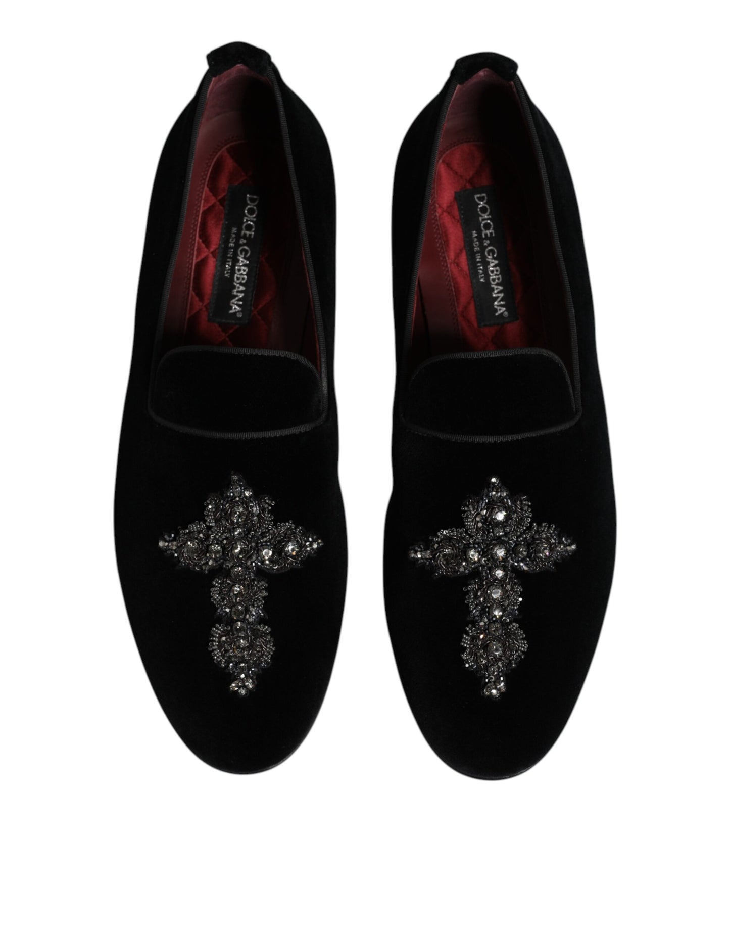 Dolce &amp; Gabbana Black Velvet Embellished Loafer Slip On Shoes