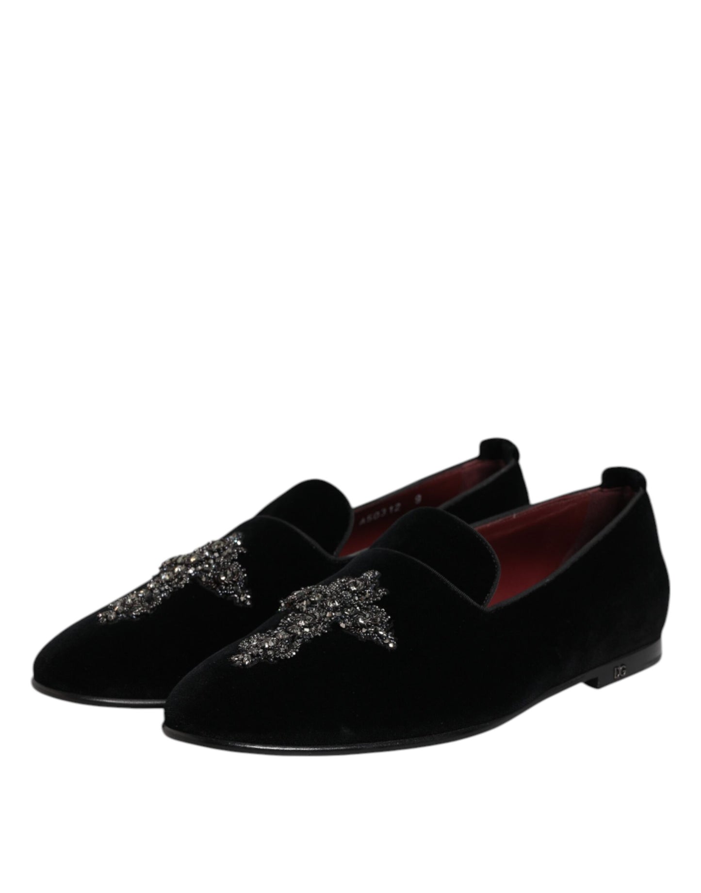 Dolce &amp; Gabbana Black Velvet Embellished Loafer Slip On Shoes