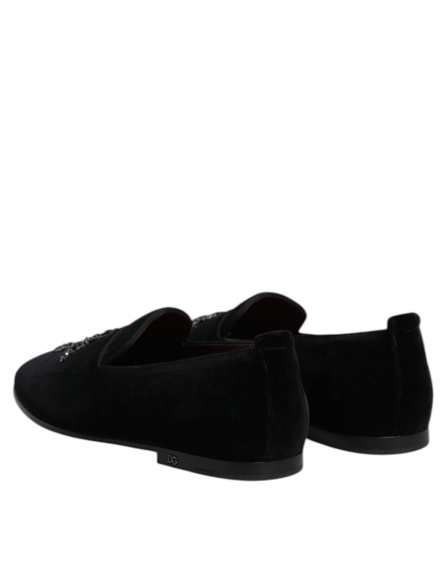 Dolce &amp; Gabbana Black Velvet Embellished Loafer Slip On Shoes