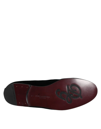 Dolce &amp; Gabbana Black Velvet Embellished Loafer Slip On Shoes