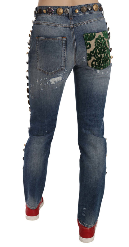 Dolce &amp; Gabbana Vaqueros denim de lujo con adornos de cristal