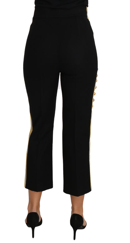 Dolce &amp; Gabbana Elegante pantalón negro con adornos militares