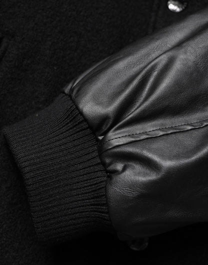 Dolce & Gabbana Black Wool Logo Plaque Bomber Jacket